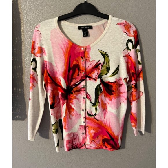 WHBM Womens Cardigan Sweater Black Pink Tan Green S Small Stretch - Picture 3 of 5